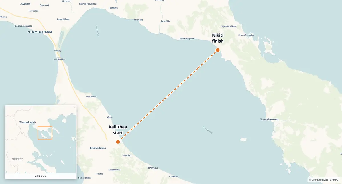 O percurso da travessia, de Kallithea a Nikiti
