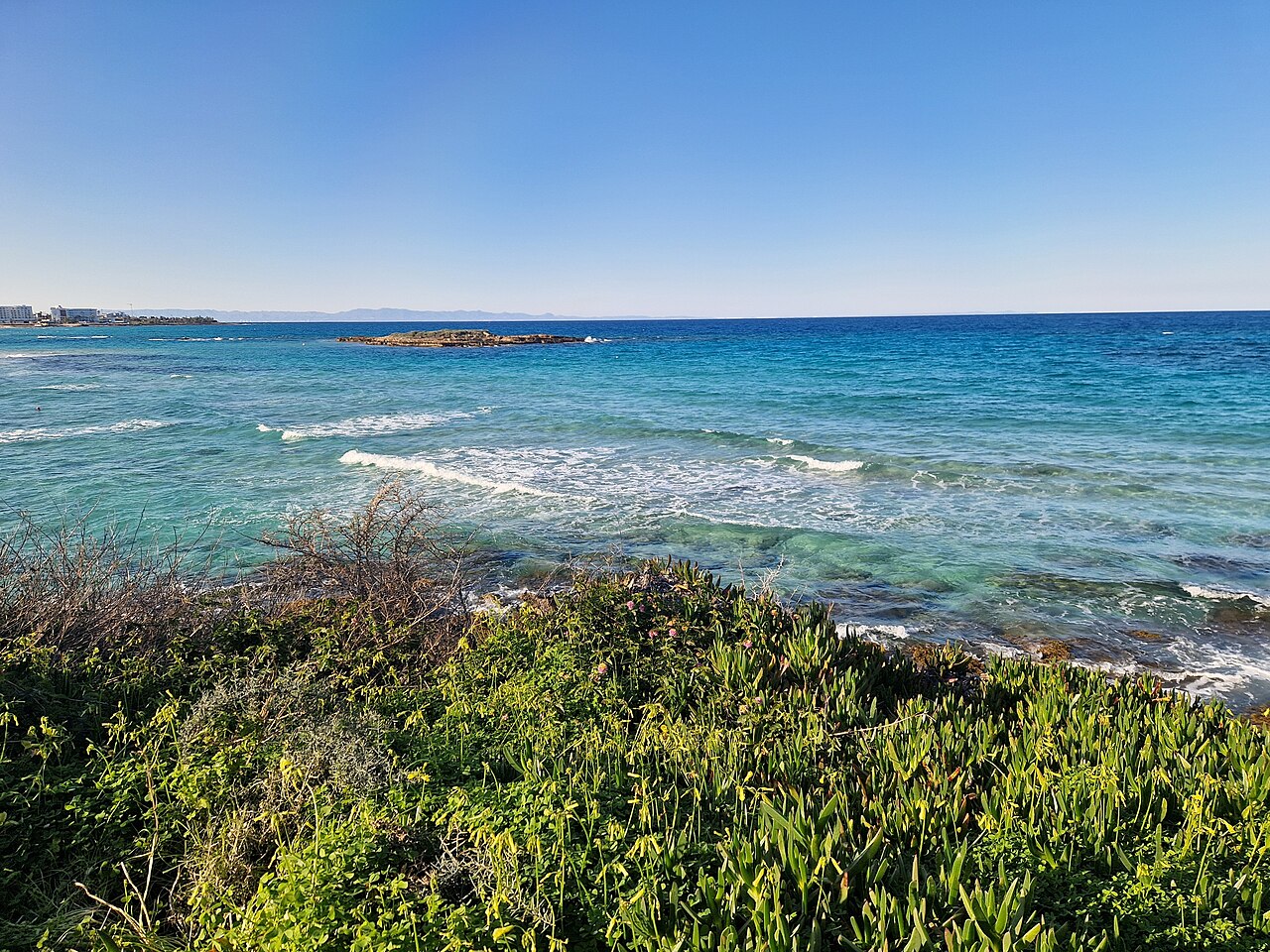 Protaras, Cyprus, Fig Tree Bay, view to North Cyprus mountains