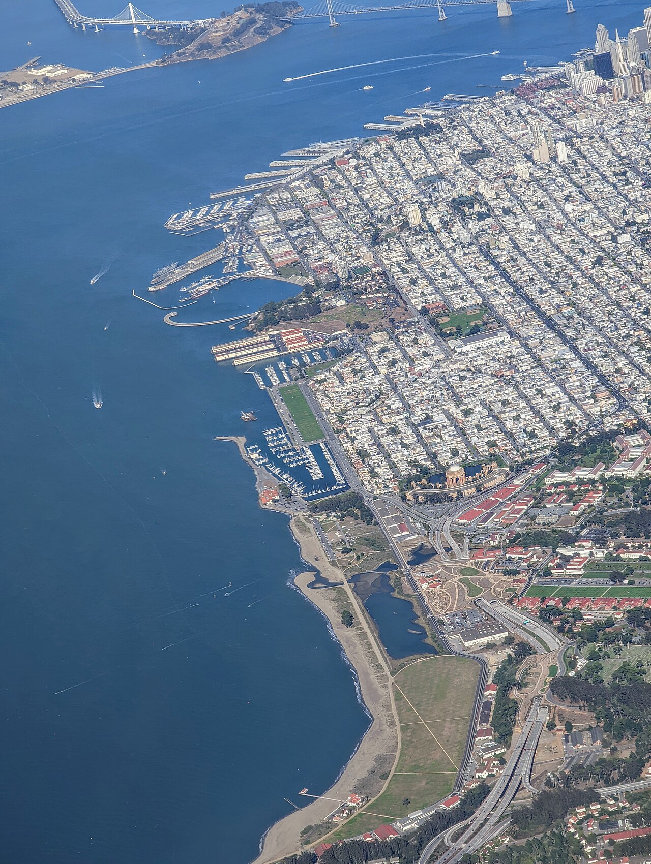 Crissy Field through northern waterfront, San Francisco, aerial